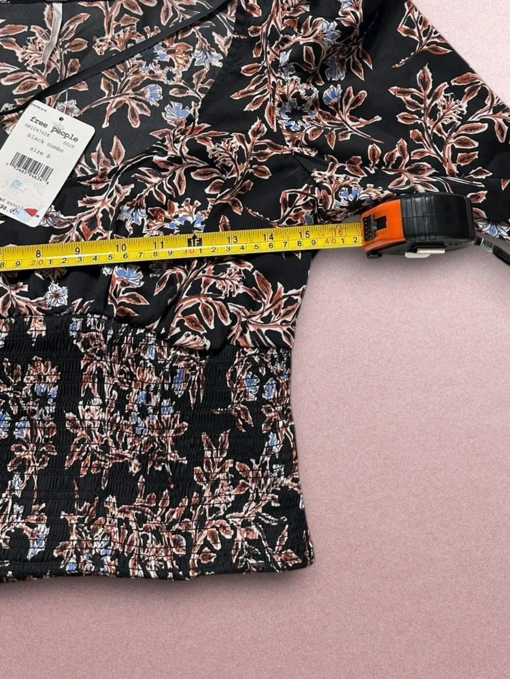 Free People black floral blouse Size Small black